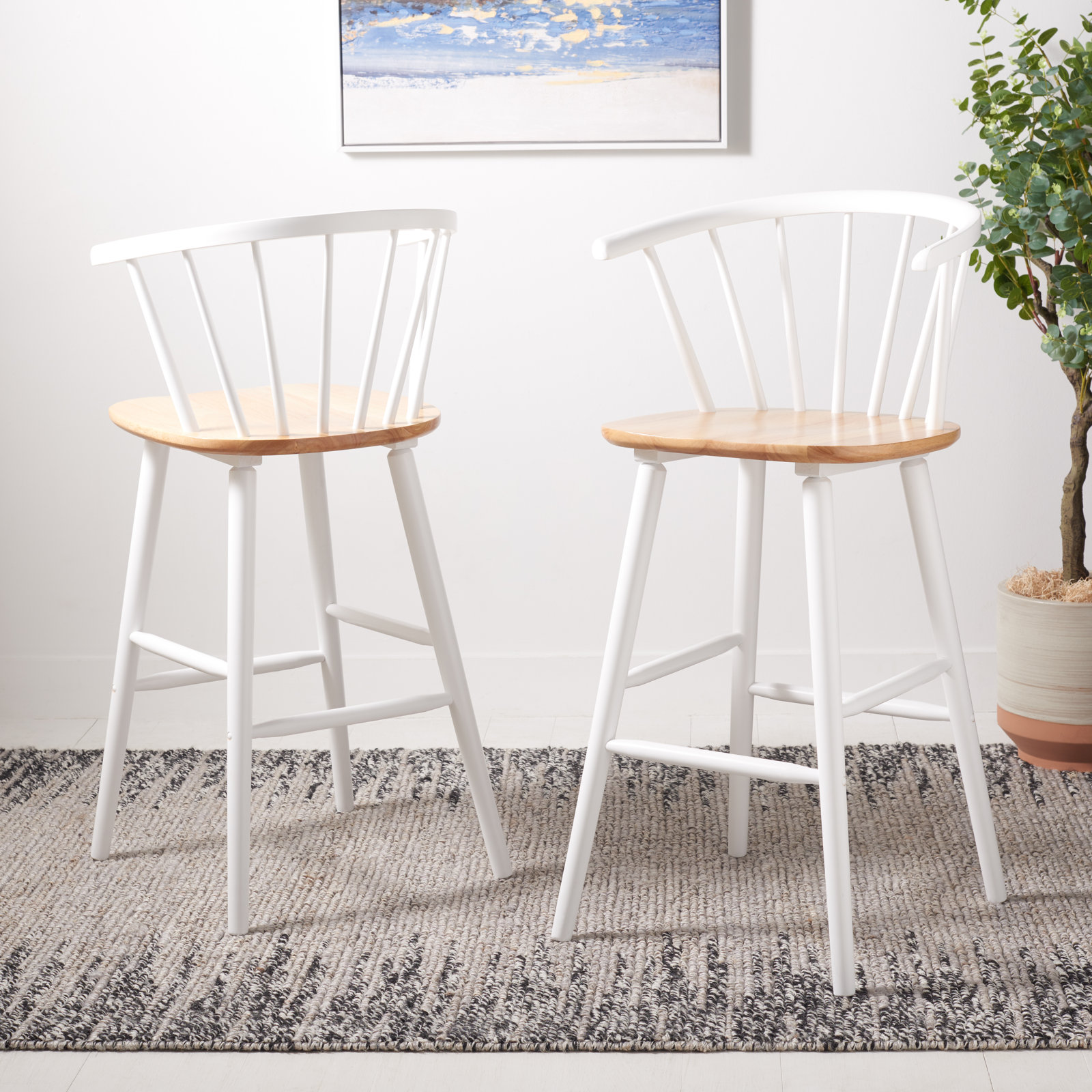 Sheffield Solid Wood Bar & Counter Stool, Natural/White, Bar Stool (29" Seat Height)