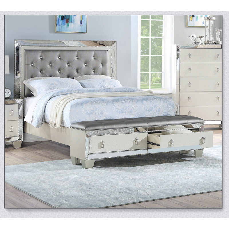 Mobilier de chambre à coucher capitonné Glam, Très grand lit