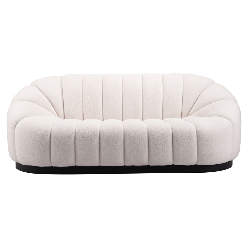 Bhutan Cream Polyester Shearling Modern Stationary Sofa
