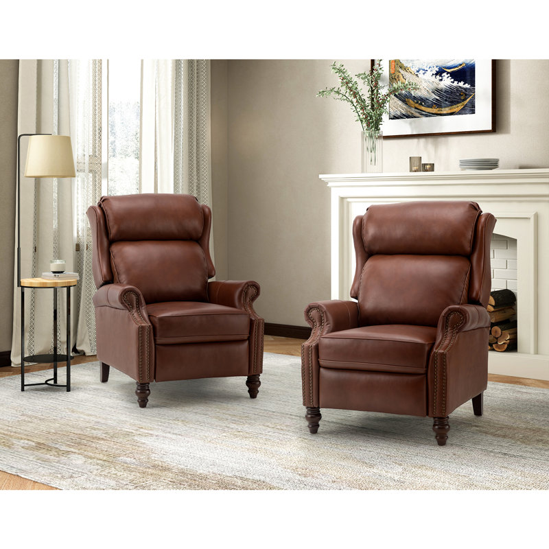 Fauteuil inclinable en cuir véritable Ambrosane, Cuir fleur brun