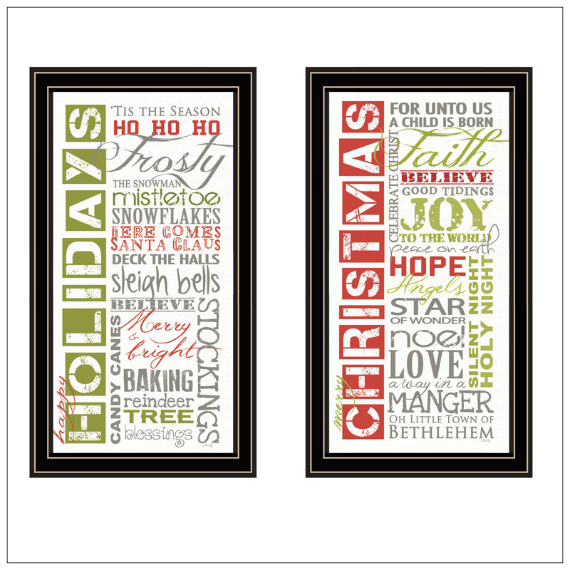 Trendy Decor 4U 2- Piece Vignette Happy Holidays Wall Art For Living Room, Bedroom Wall Art Print For Home Decor By Marla Rae