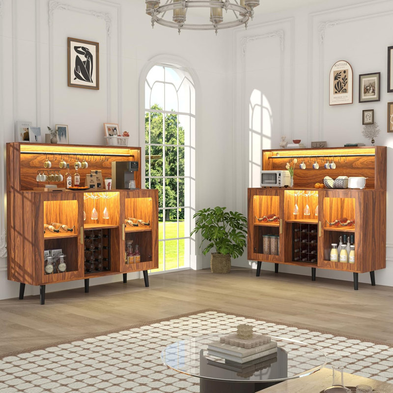 Wine Bar Cabinet With Led Light, Coffee Cabinet With Wine Rack And Glass Holder, Home Liquor Cabinet With Adjustable Shelf And Acrylic Door, Buffet Sideboard For Kitchen, Living Room