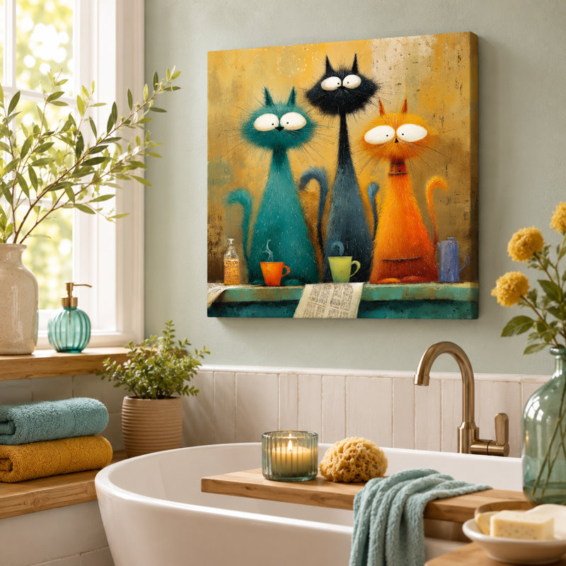 «Coffeehouse Cats», art mural sur toile tendue, H 40 po x l 40 po