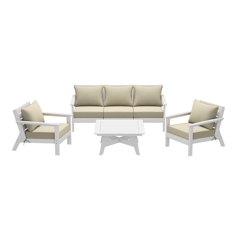 6-Piece Deep Seating Set, White, Beige