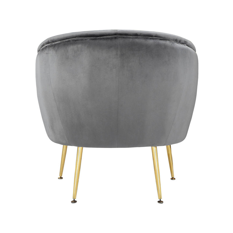 Gray Velvet Barrel Accent Chair with Gold Legs