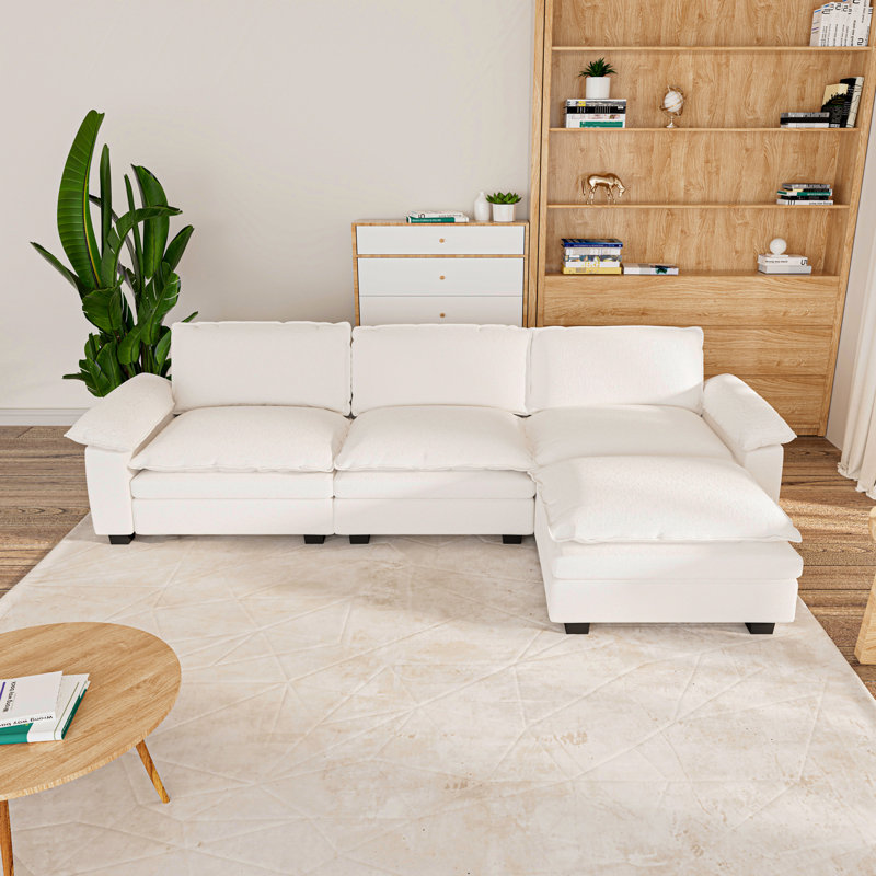 Canapé modulaire 3 places, canapé avec repose-pieds mobile, canapé modulaire en chenille avec coussins amovibles et superposés