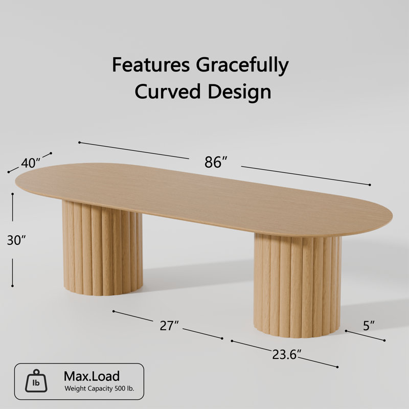 86" Wood Oval Pedestal Base Dining Table Kitchen Table for 10, Oak