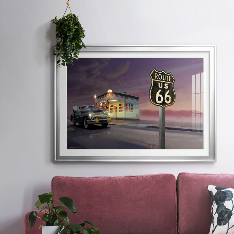 Route 66, reproduction d'art encadrée, Argent, H 30 po x l 44 po x P 1,5 po