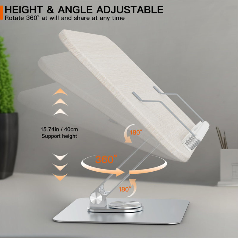 Book Stand For Reading, 360° Rotate & Multi Heights Adjustable Book Holder,Foldable Cookbook Book Stands With Elastic Page Clips For Sheet Music, Recipe, Laptop, Textbook (Light Wood)