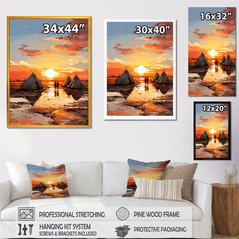 Tentes sahraouies, paysage africain III, Cadre doré simple, H 20 po x l 12 po x P 1 po