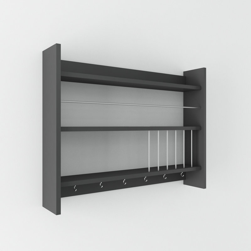 Carmeletta 3 Piece Accent Shelf with Hooks, Anthracite