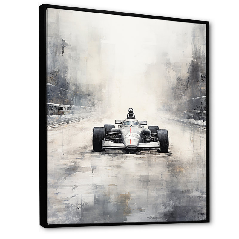 Gris, voiture de course rétro II, Cadre flottant noir, H 40 po x l 30 po x P 1,5 po