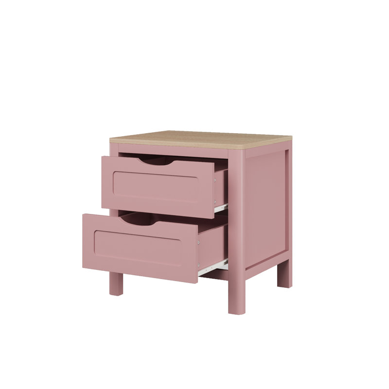 Table de chevet moderne à 2 tiroirs avec poignées arrondies Abra, Rose, Individuel