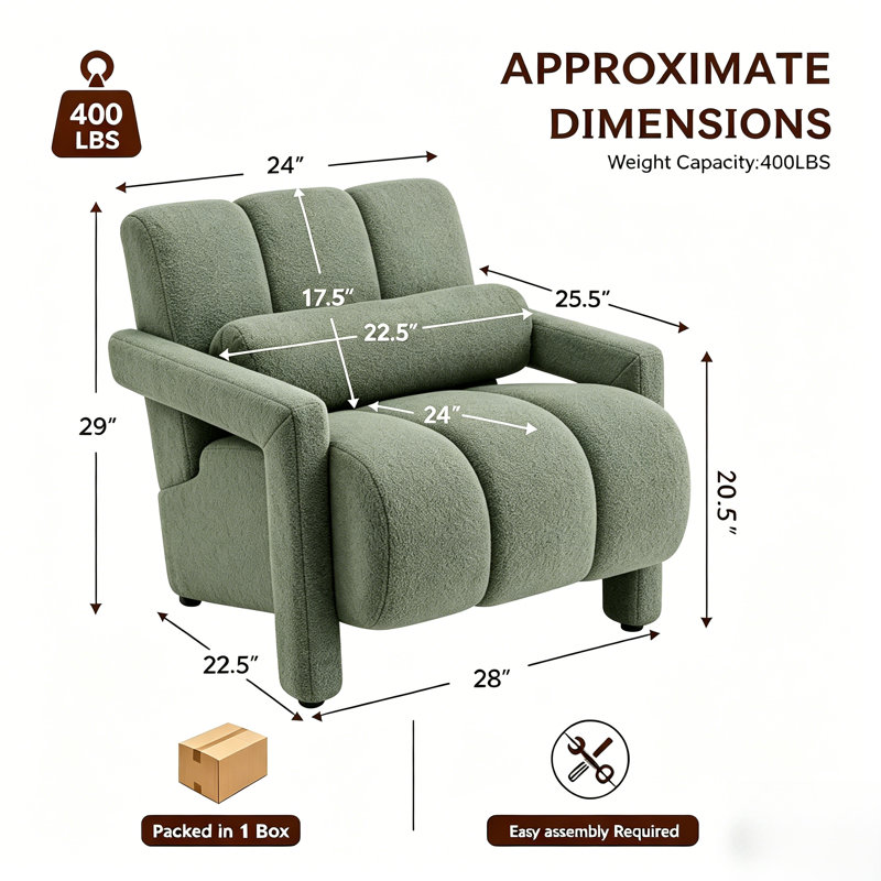 Ensemble de 2 fauteuils d'appoint rembourrés 28 po avec accoudoirs, Ours en peluche vert