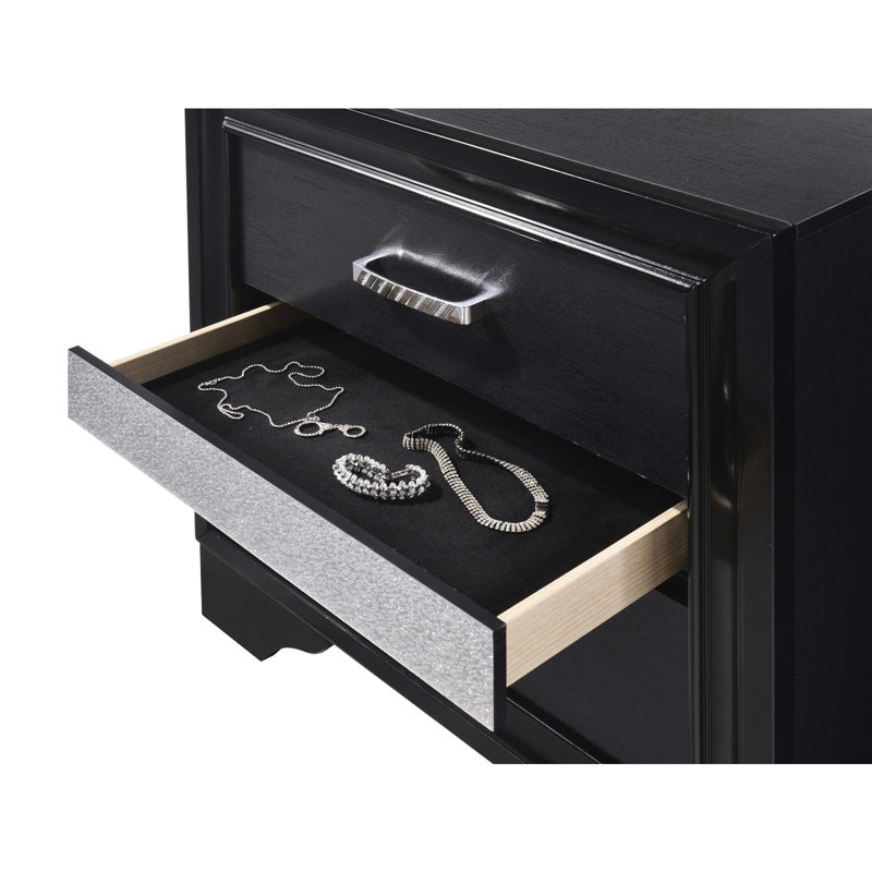 Table de chevet moderne 2 chambres - noir avec espace de rangement caché 2 tiroirs et compartiment pour articles et accessoires