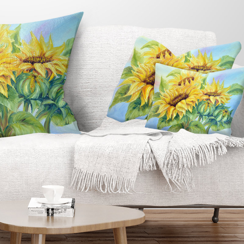 Trois tournesols - coussin décoratif imprimé floral, 12 po x 20 po, Rectangulaire
