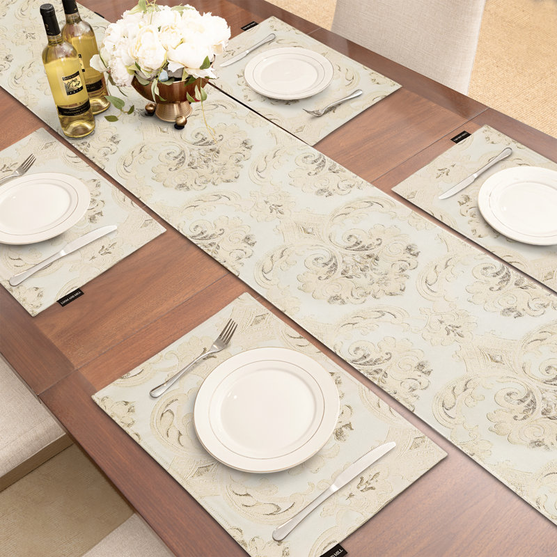 Jagopian Rectangle Damask High Pick Density Fabric Table Runner, 90" L x 13" W