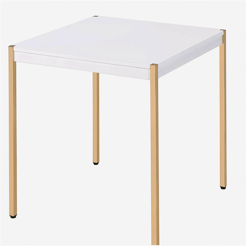 White and Gold Square End Table