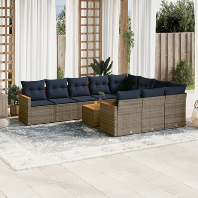 Ensemble de canapé de patio 11 pièces avec coussins en rotin de polyester