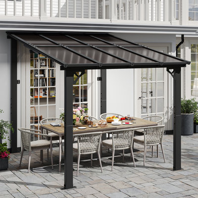 8 pi L 10 pi. D Pergola d'extérieur en métal avec abri de jardin pour terrasse et toit incliné