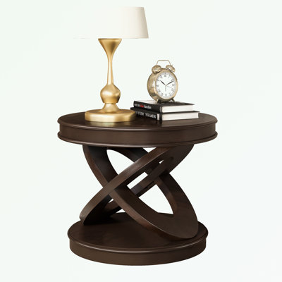 Round Wooden End Table with sturdy base