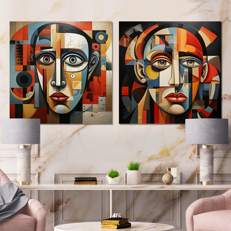 Pablo Picasso Cubism Portrait I - Portrait abstrait, impression sur métal, ensemble carré de 2, H 16 po x l 32 po