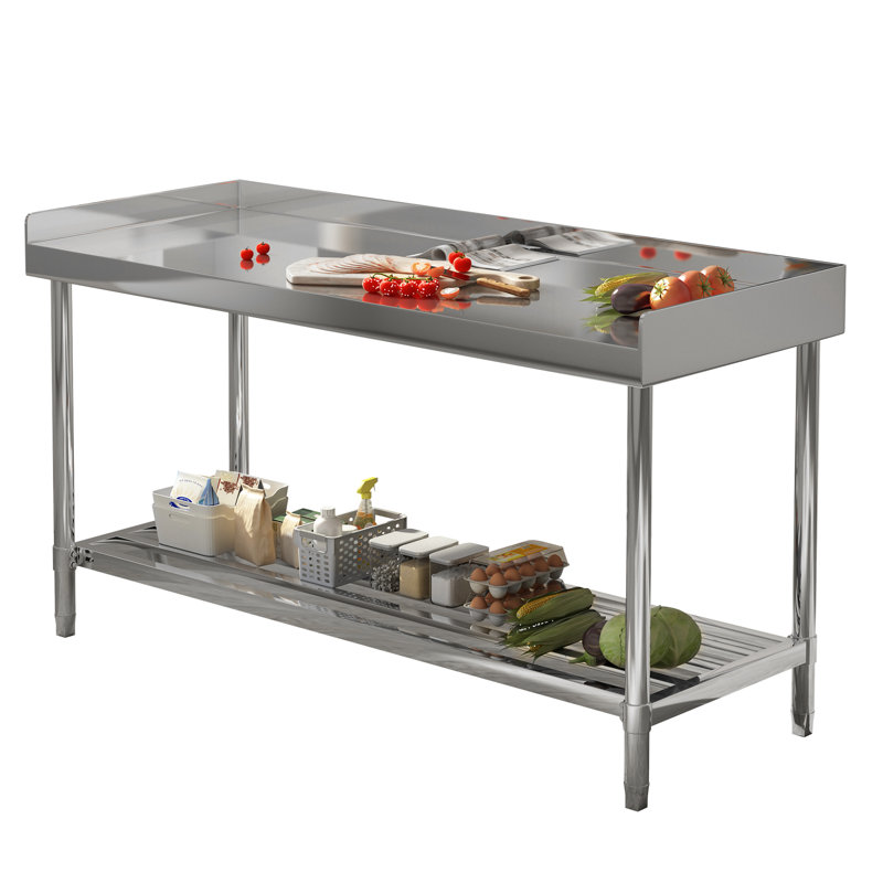 Table de travail en acier inoxydable, table de préparation de cuisine commerciale avec dosseret et tablette réglable