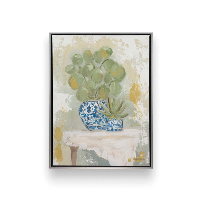 «Chinoiserie Pots Plants» par Mackenzie Kissell, reproduction d'art, L 24 po x H 32 po, Silver, Framed Canvas