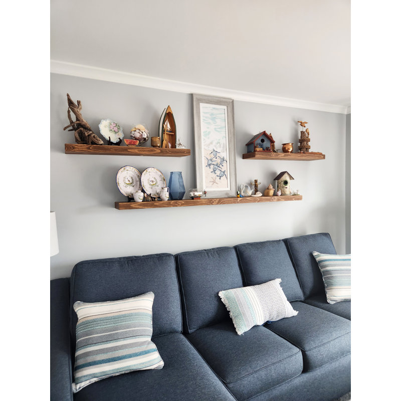 Devyn 1 Piece Solid Wood Floating Shelf, 2" H x 72" W x 8" D, White