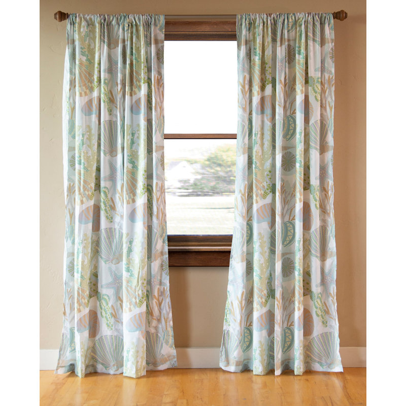 Coastal Blue Polyester Room-Darkening Window Panels with Tie Backs