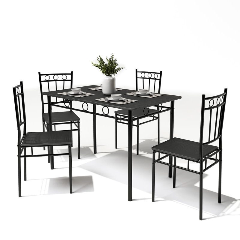  17 Stories 5-Piece Kitchen Dining Set,Modern Kitchen Table With Wooden Top For 4 Person, Black, Black