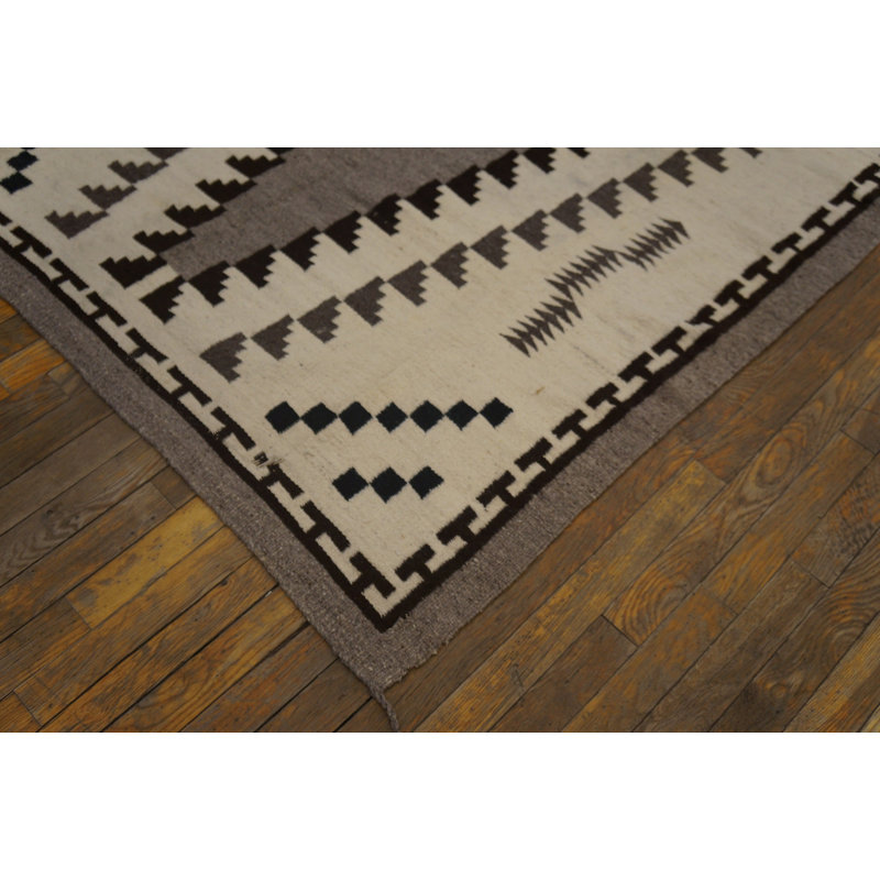 Antique Navajo Native American Medallion White and Black Color Flatweave Rug