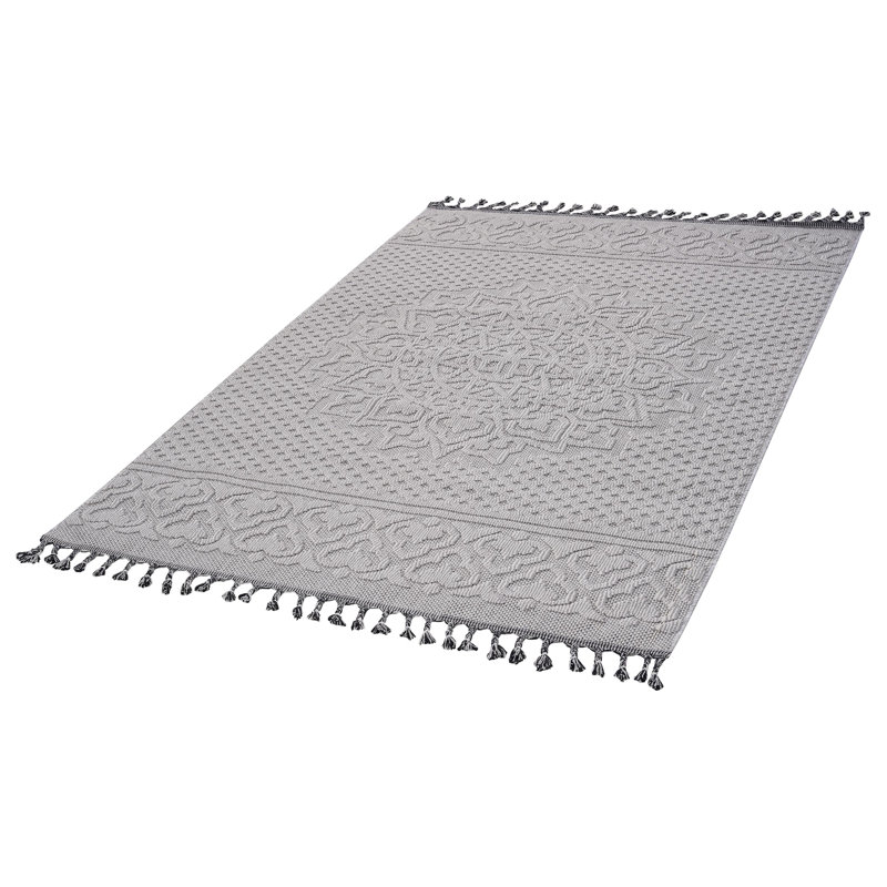 Naar Guros Area Rugs, White/Ivory/Medallion Accent Power Loom Machine -Crafted Rug, Rectangle 6'7" x 9' 
