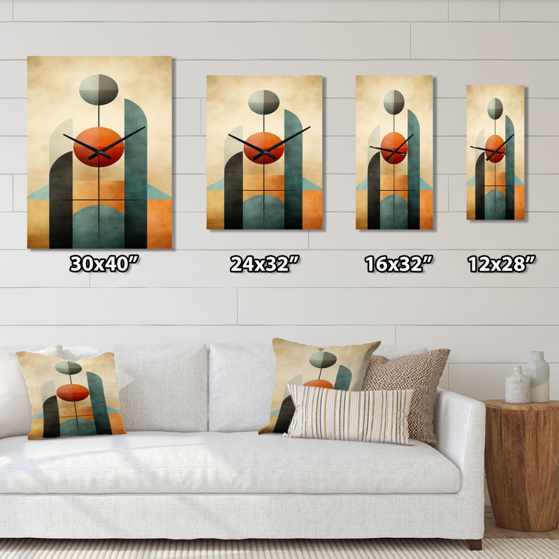 Horloge murale rétro géométrique circulaire orange et bleue III, H 28 po x l 12 po x P 1 po