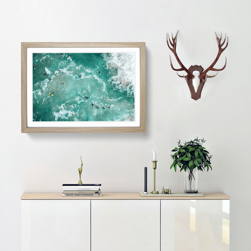 Bodyboarding in the Gold Coast Australia - Picture Frame Graphic Art Print, Oak Framed, 62cm H x 87cm W x 2cm D