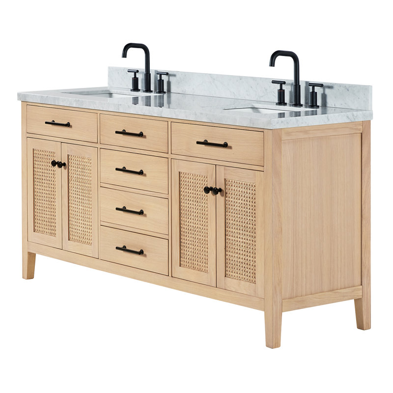 ARIEL Camila 73 Double Sink Bathroom Vanity with Italian Carrara Marble Top, Rectangular