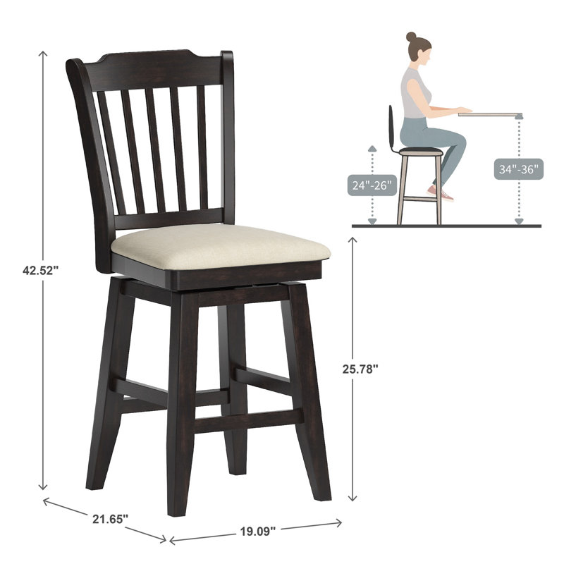 Tabouret pivotant Fortville, Tabouret de comptoir (siège d’une hauteur de 24, Noir antique