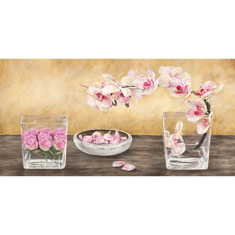 Orchids And Roses Arrangement by Remy Dellal - Wrapped Canvas Print, 35cm H x 70cm W x 4cm D