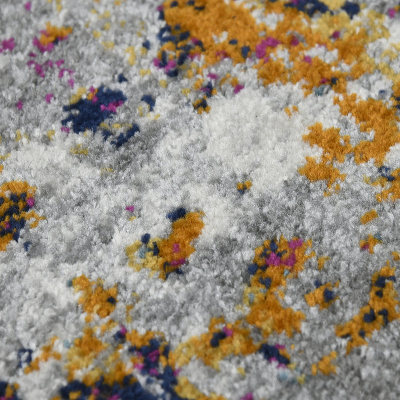 Blue and Multicolor Abstract Washable Rectangular Rug 5' x 7'