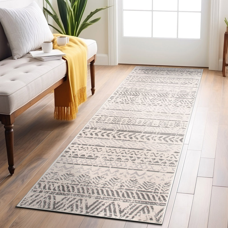 Humphrey Southwestern Light Gray/Dark Gray/Ivory Area Rug in Gray, Runner 2'7" x 8'