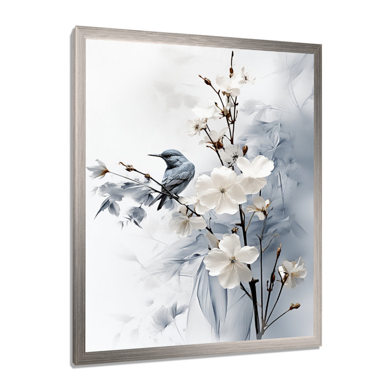 Hoppert Asian Art Apple Blossom Sumi VI - art mural asiatique, H 32 po x l 24 po x P 1 po, Cadre photo argenté