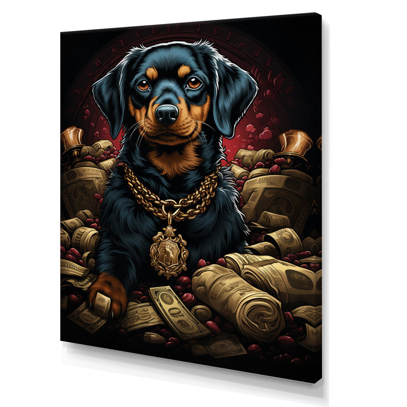 «Gangster Dachshund I» sur toile, H 20 po x l 12 po x P 1 po, Toile tendue
