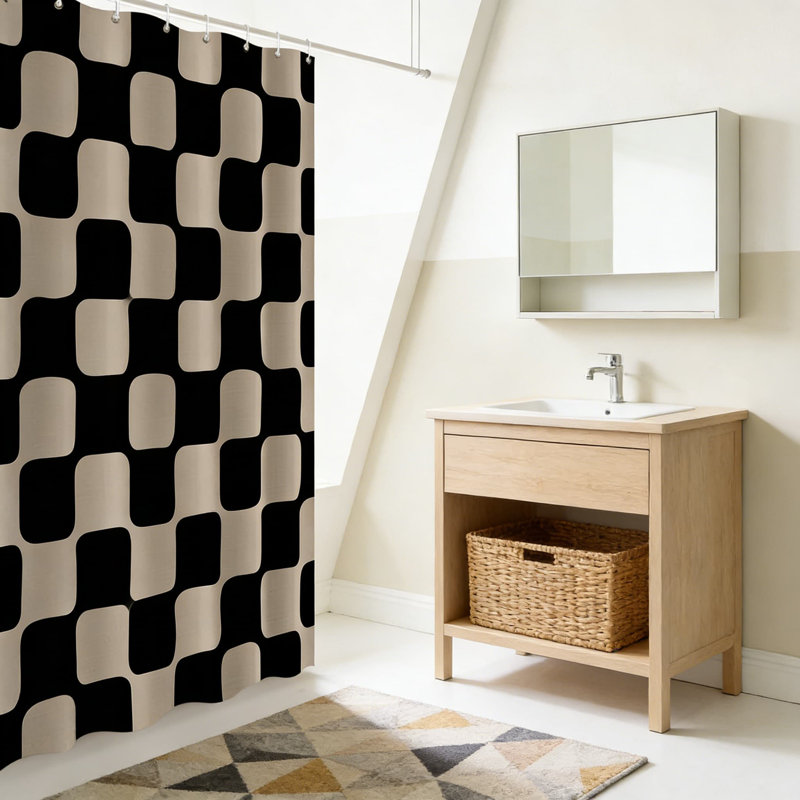 Ensemble de rideau de douche Retro, Noir / brun