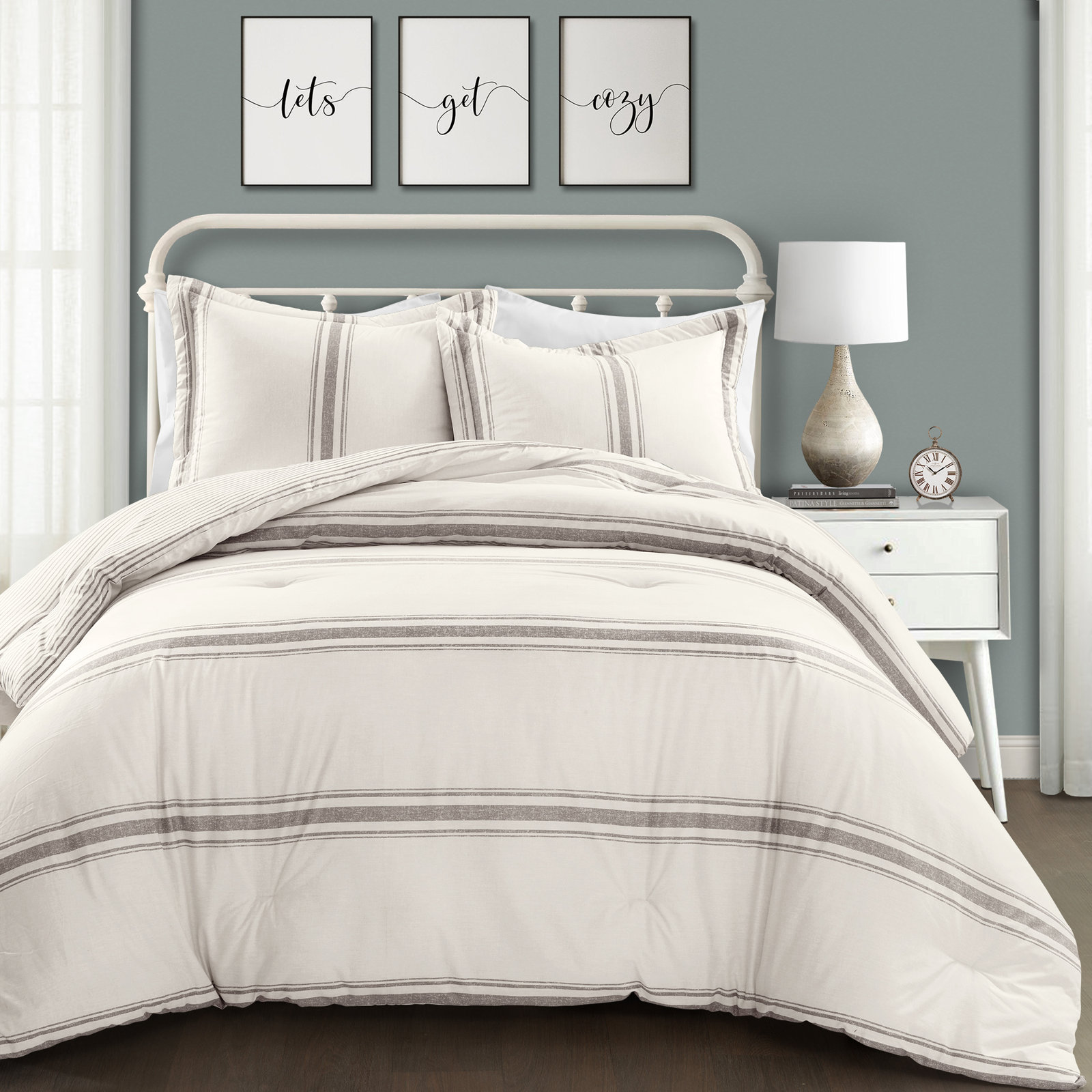 Standard Cotton 460 TC Reversible 3 Piece Duvet Cover Set, Gray, Twin XL Duvet Cover + 2 Standard Shams