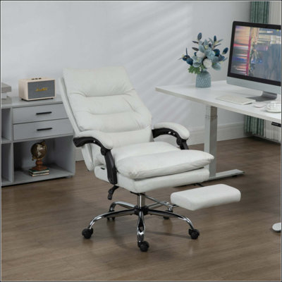 Microfibre Executive Massage Office Chair,  Computer Desk Chair, Heated Reclining Chair With Footrest, Double-Tier Padding, Swivel Wheels