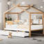 Lit simple en bois blanc et naturel - 2 tiroirs de rangement et 4 étagères à livres confortables pour chambre à coucher avec structure en bois