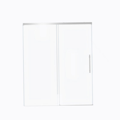 60" Width X 72"Height Single Sliding Shower Door,5Mm Fixed Glass And 6Mm Sliding Glass Frameless ,  Clear Tempered Glass, Stainless Steel Handle,Chrome