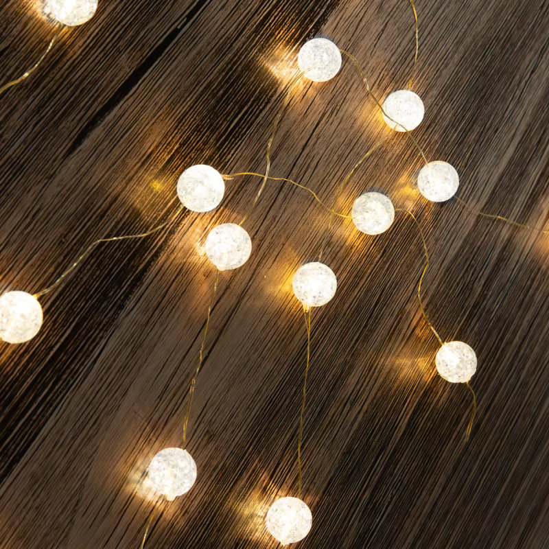 Battery Operated Mini String Light With Crackle Globes - 2 Count, Gold