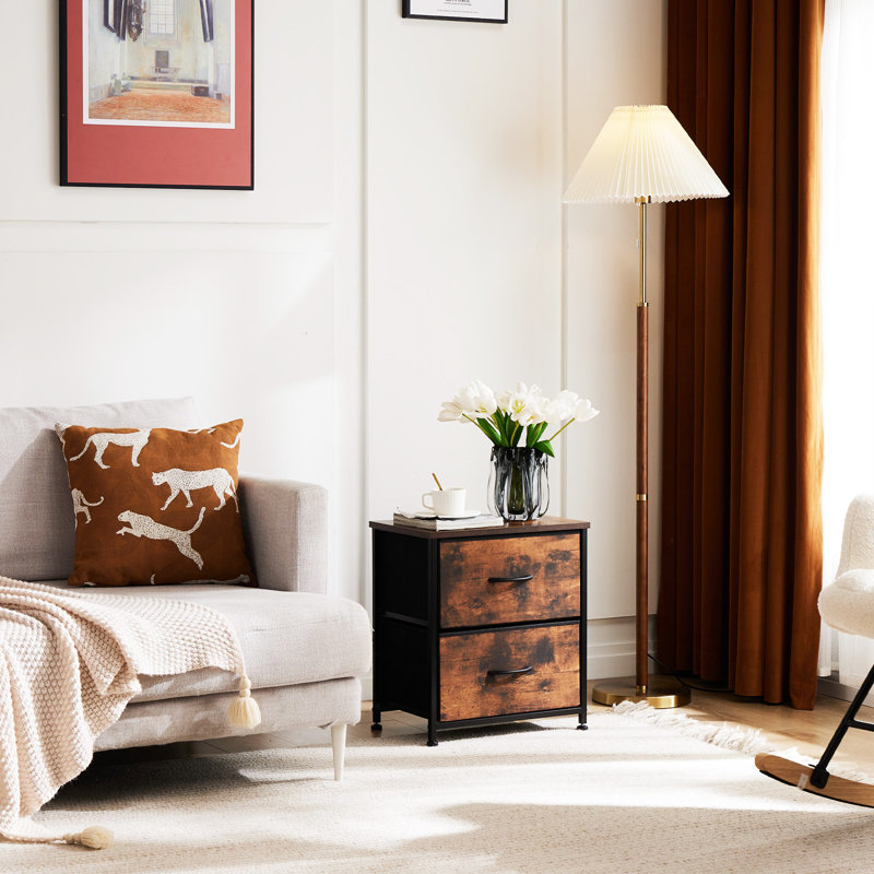  Commode 2/4-tiroirs avec structure en métal et plateau en bois, organisateur de rangement en tissu, noir / gris / brun / blanc