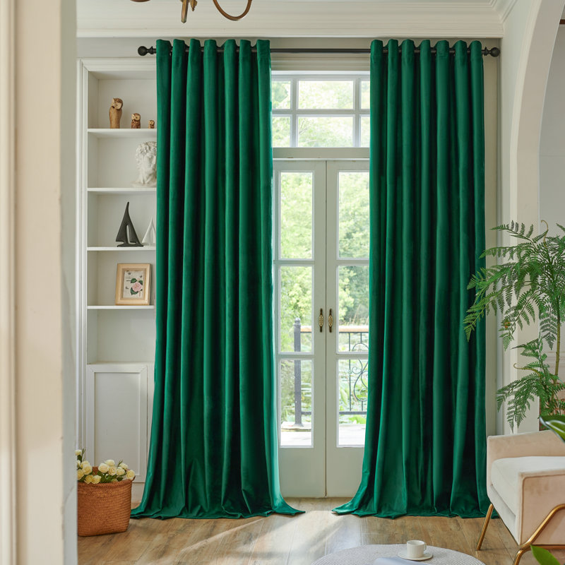 Deavion Velvet Solid Color Metal Grommets Room Darkening Curtain Panels, 52" W x 84" L, Dark Green